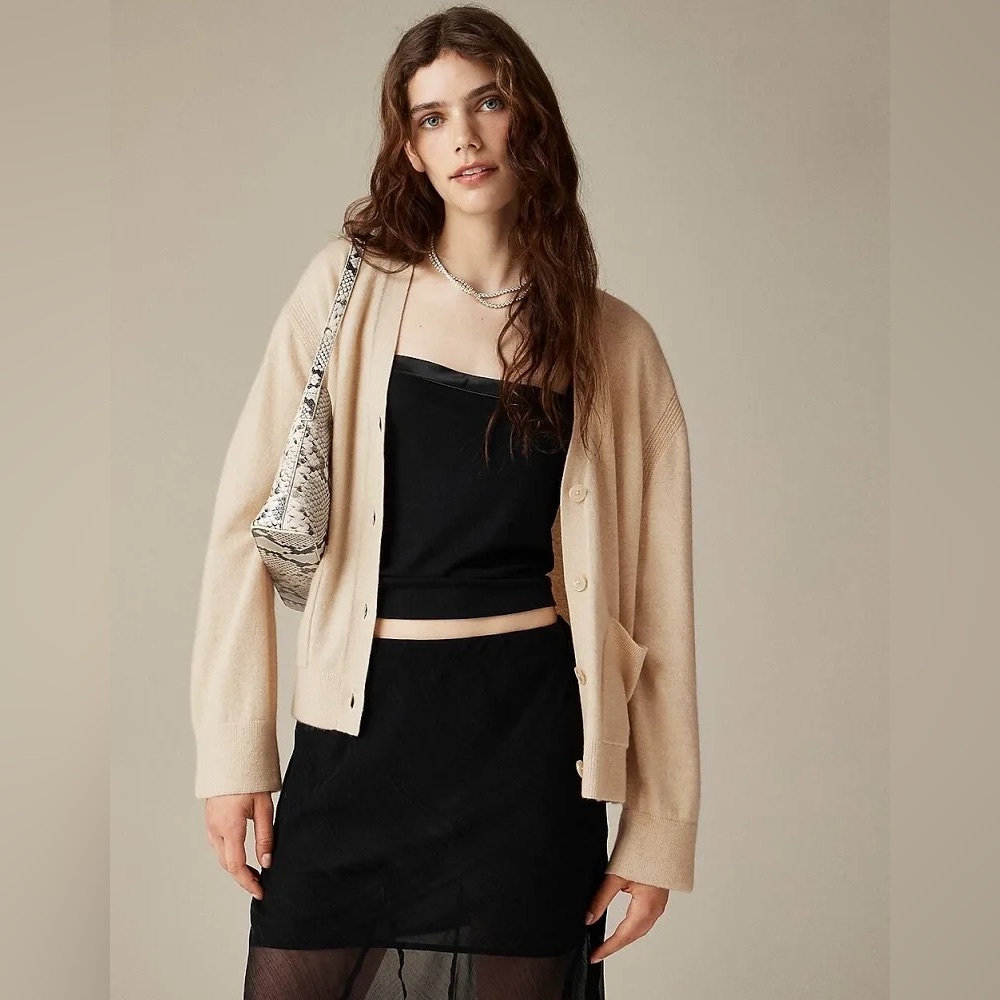 J. Crew Women's Cashmere Light Beige Cardigan Sweater